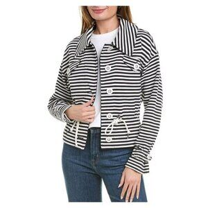 Cabi Harbor Jacket Small Stripes Knit navy‎ White Button-Front Drawstring Waist